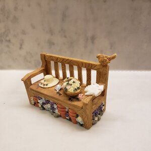 1995 Deziness Hand Painted Flower Garden Bench Jewelry Box